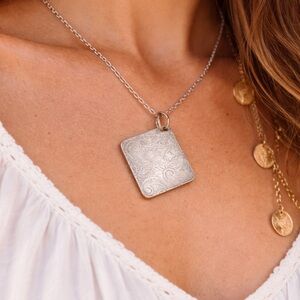 Vintage Repurposed Silver & Copper Engraved Floral Pendant – Artisan Crafted